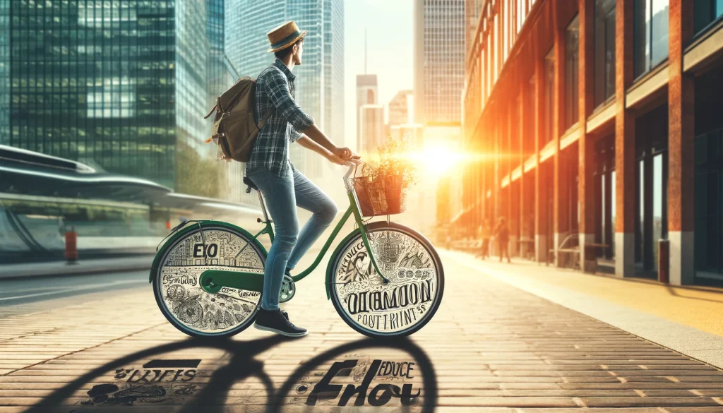 Eco Friendly Travel Tips: Green And Sustainable Travel Nailed! 2 a man riding a bicycle with a basket full of flowers. A vibrant urban scene with a traveler riding a bicycle in a city, showcasing eco-friendly travel.